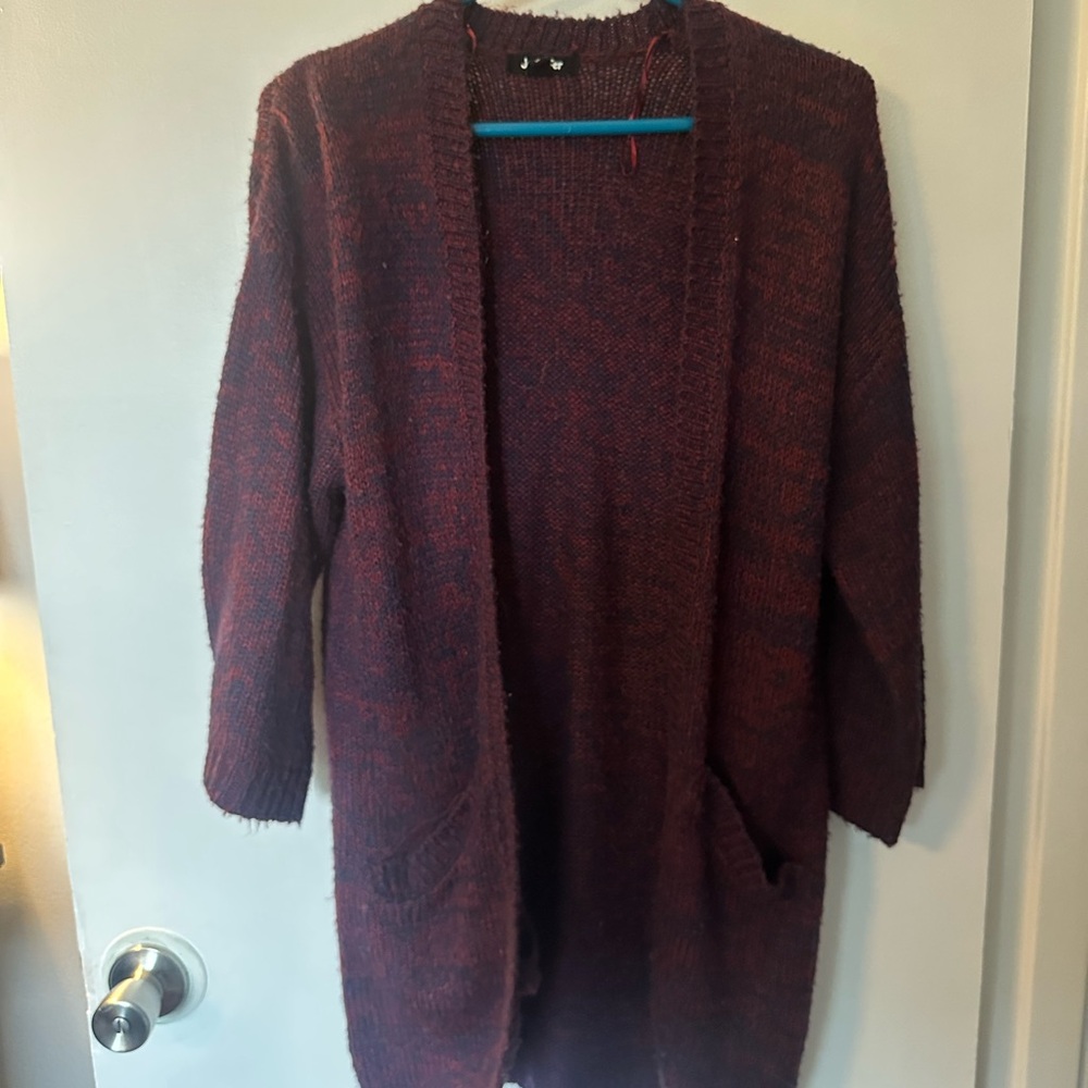 Open-Front Women's Cardigan Sweater in Burgundy